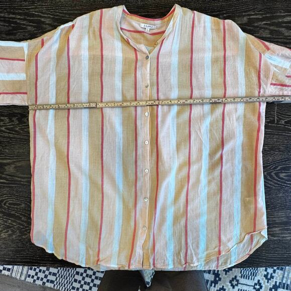 Z SUPPLY Oversized Button Front Top Womens L Orange Stripes Multi Coastal Boho - Picture 8 of 13